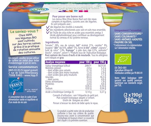 HiPP Menus du Soir Lasagnes Céleri petit pot bébé bio lot 12