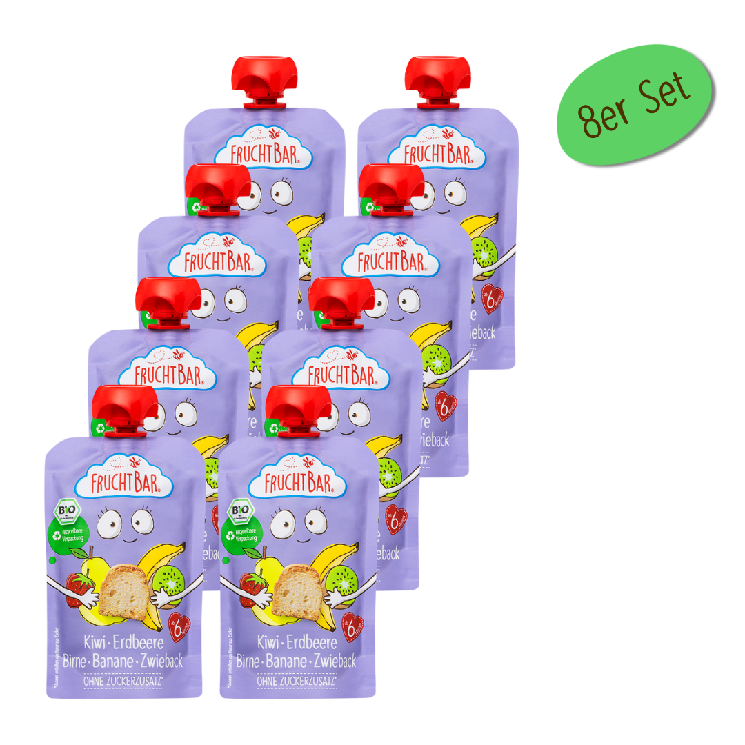 FruchtBar Bio Quetschies Kiwi Fraise gourde bébé bio 6 mois