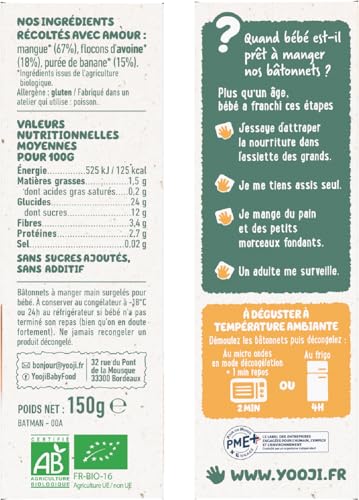 Yooji Bâtonnets Mangue Banane Avoine Bio 15 goûters DME