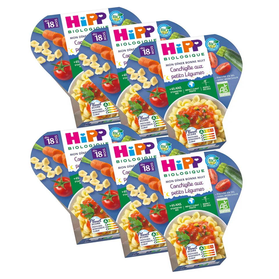 HiPP Menus du midi Conchiglie Légumes 18 mois 6x260g
