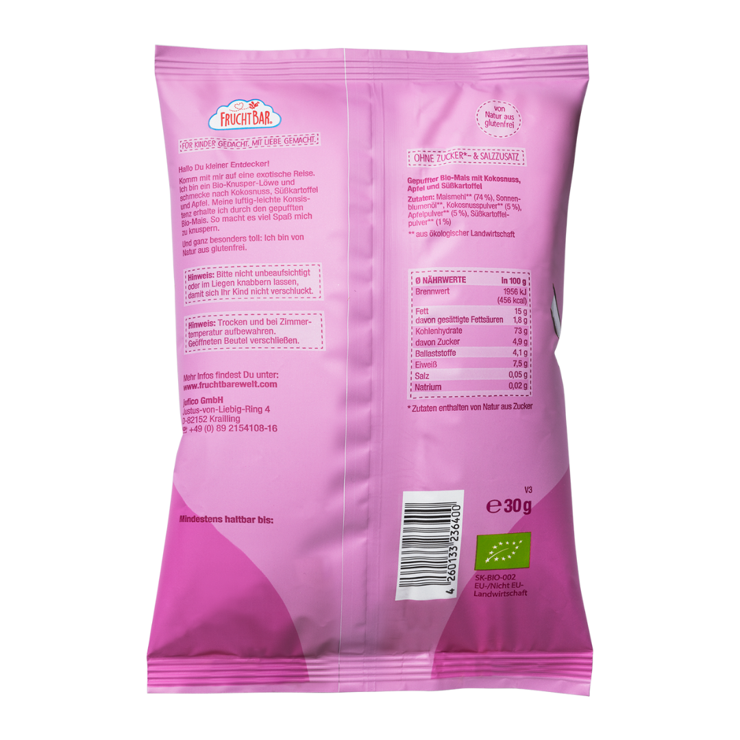 FruchtBar Bio Snacks Knusper Löwen Pomme Maïs à l'unité 12 mois