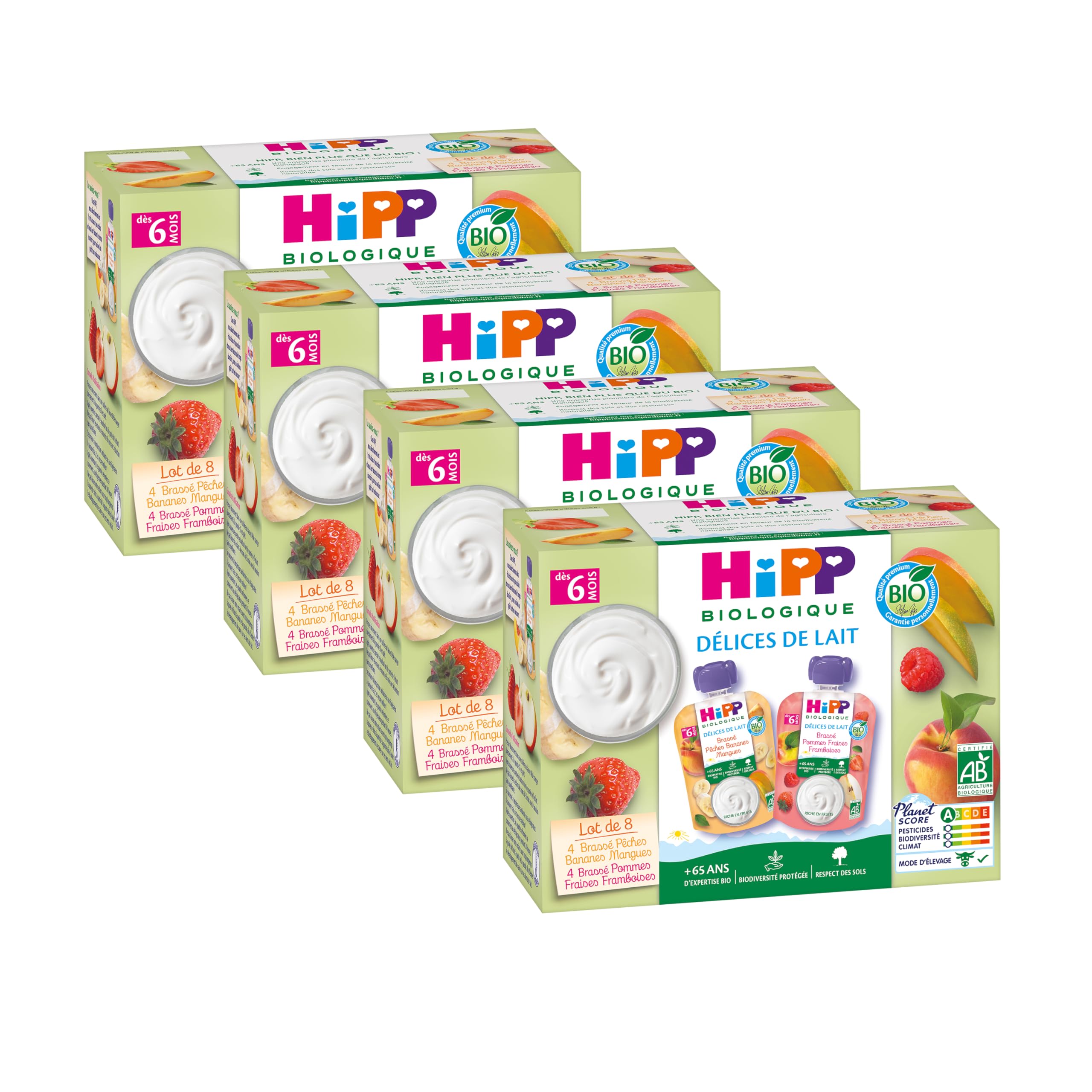 HiPP Délices de Lait Brassés Gourde Bébé 8x90g 2 parfums