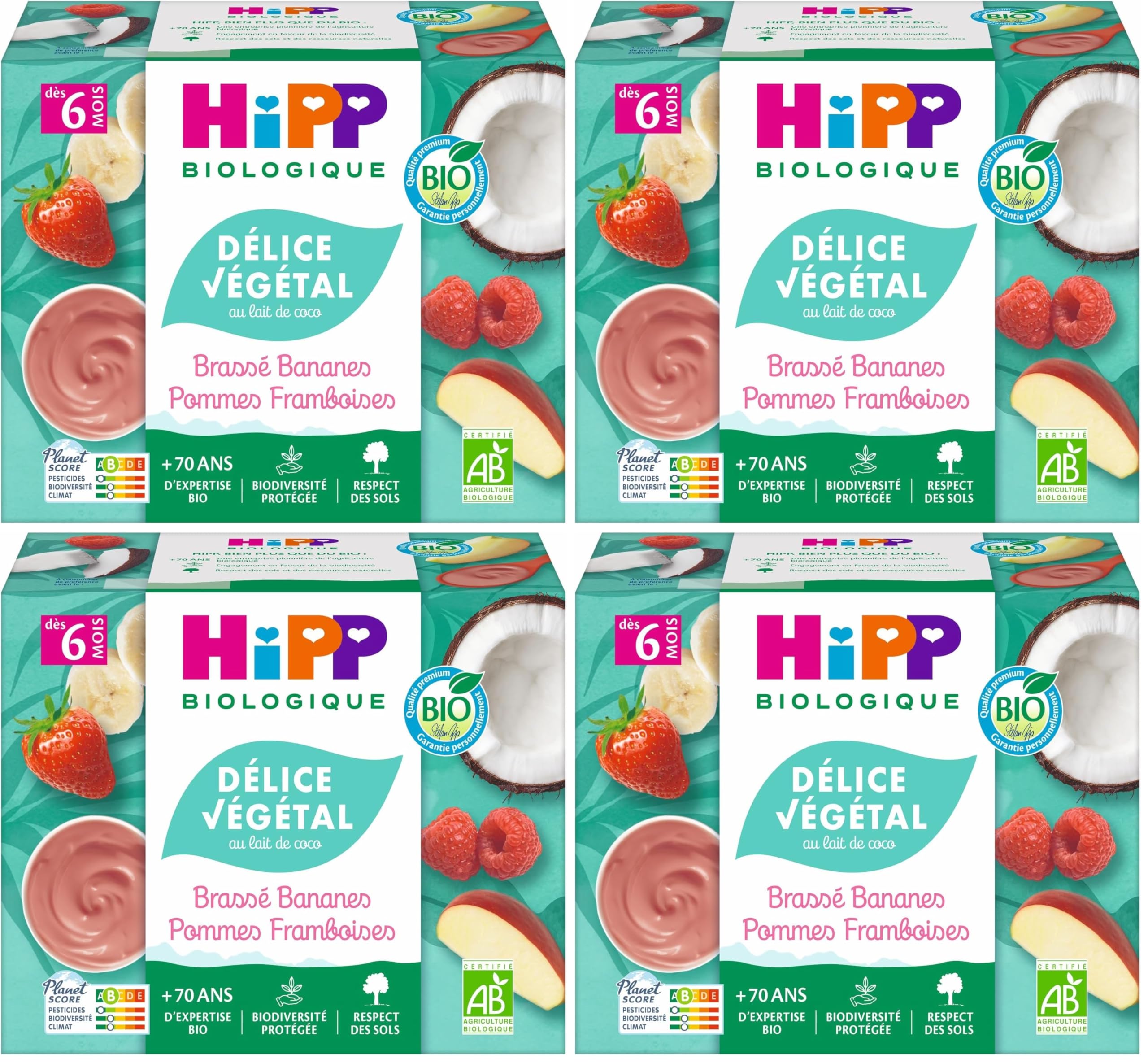 HiPP Délice Végétal Pomme dessert bébé coco 4x100g