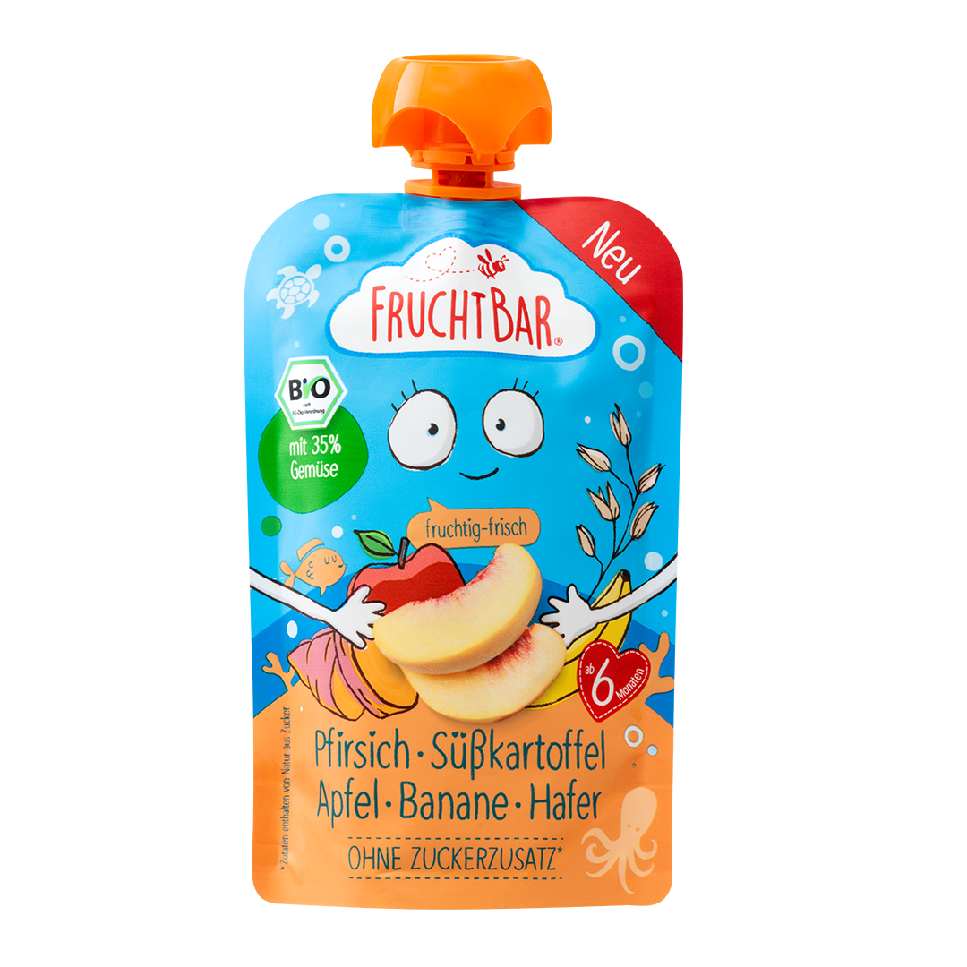 FruchtBar Bio Quetschies Unterwasserwelt compote pêche 6 mois