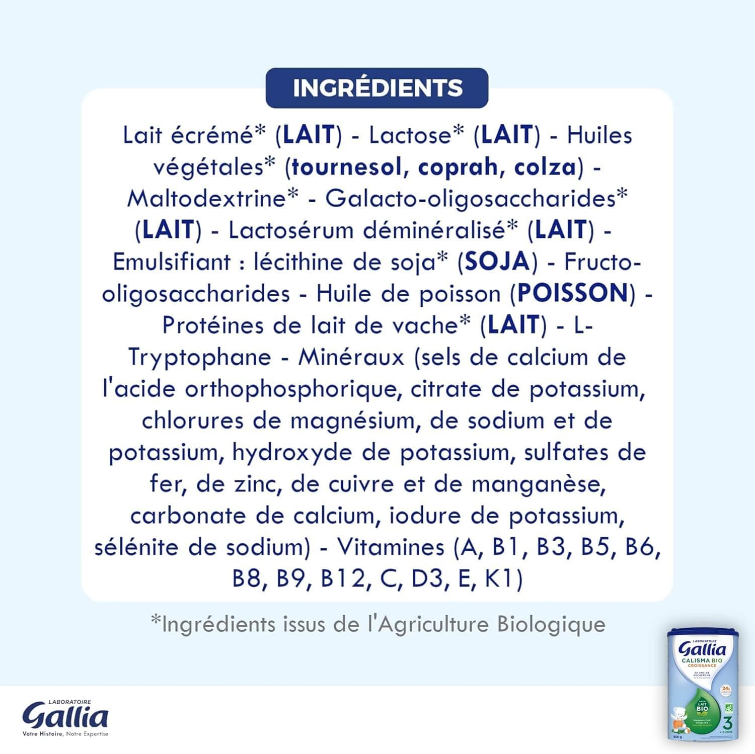 Gallia Calisma Bio 3 lait croissance poudre 10 mois 3x800g