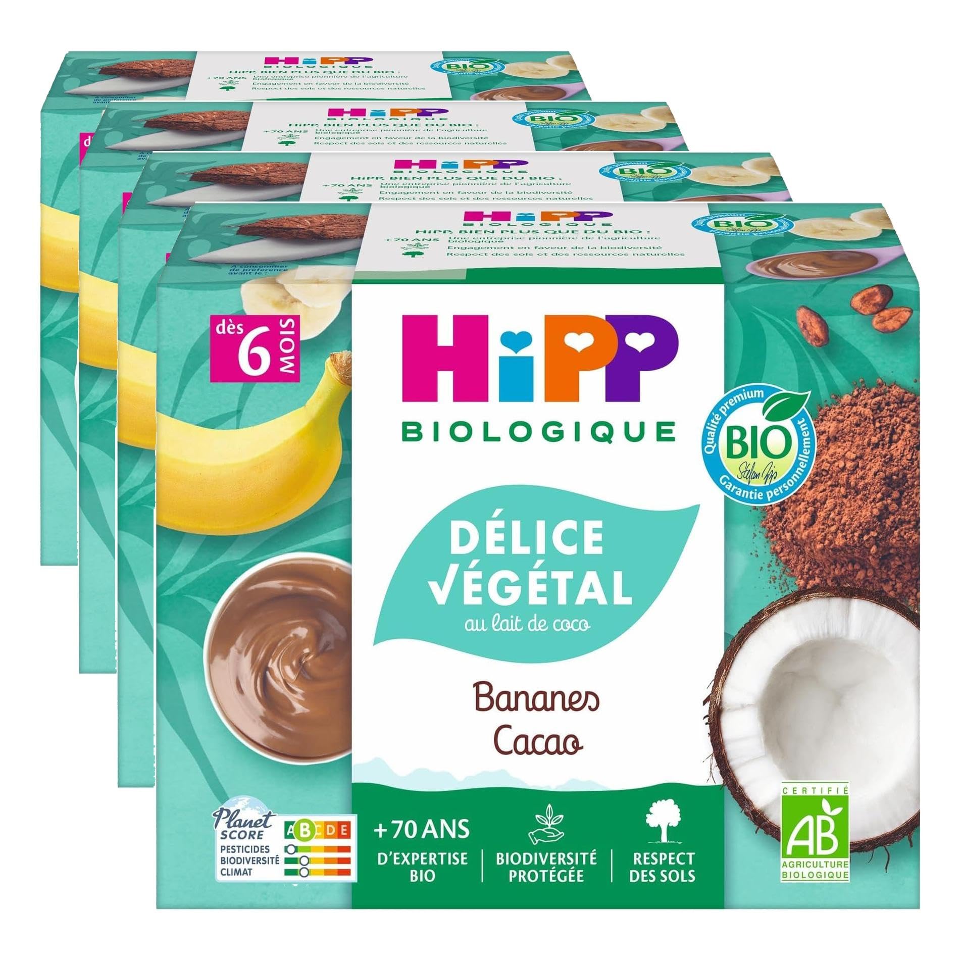 HiPP Fruits en coupelles banane cacao coco dessert 4x100g
