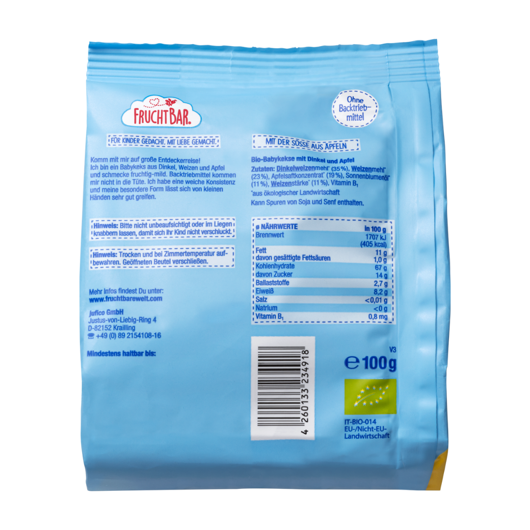 FruchtBar Bio Kekse biscuits bébé épeautre pomme pièce dès 8 mois