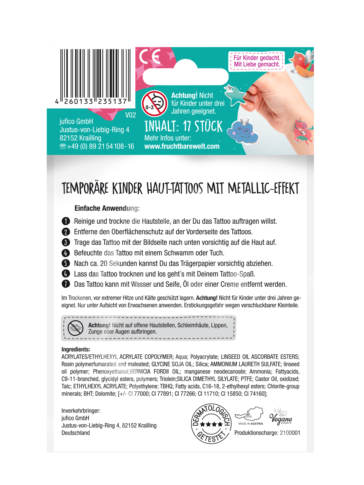 FruchtBar Hauttattoos Magische Zauberwelt tatouage enfant pièce vegan