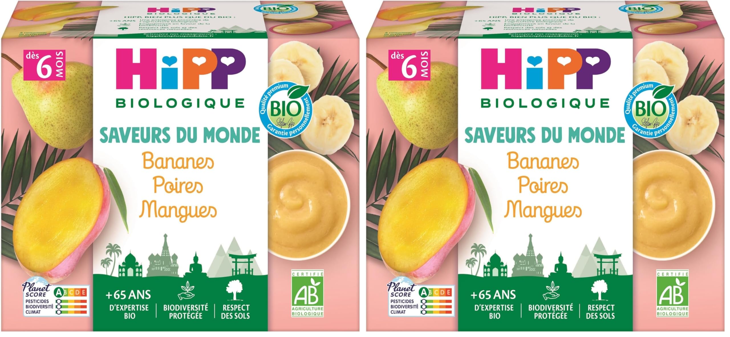 HiPP Fruits en coupelles Bananes Poires Mangues 4x100g bio