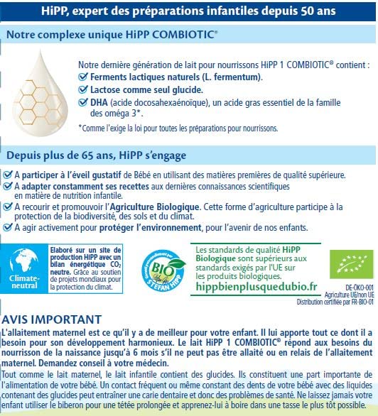 HiPP Combiotic Lait 1 lait nourrisson 0-6 mois 3x800g bio