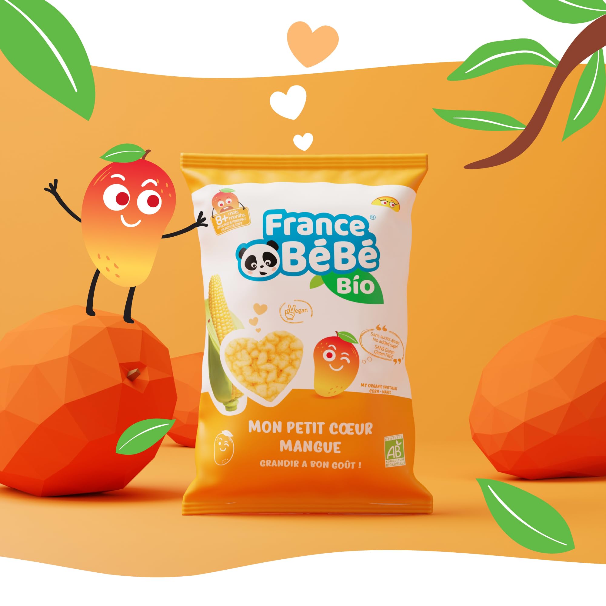 France Bébé Petit coeur maïs biscuit bébé 8x30g mangue