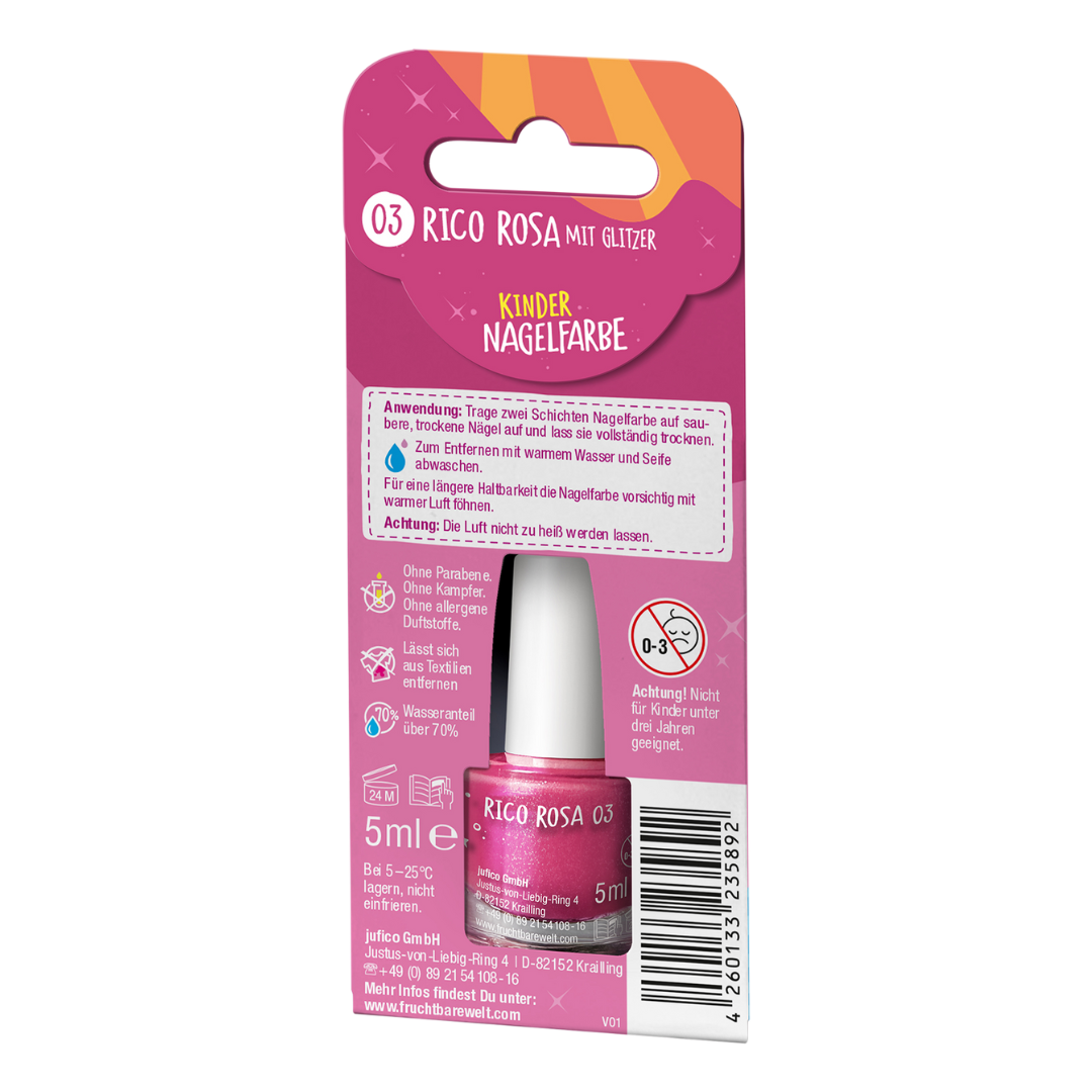 FruchtBar Nagelfarben Rico Rosa vernis enfant paillettes