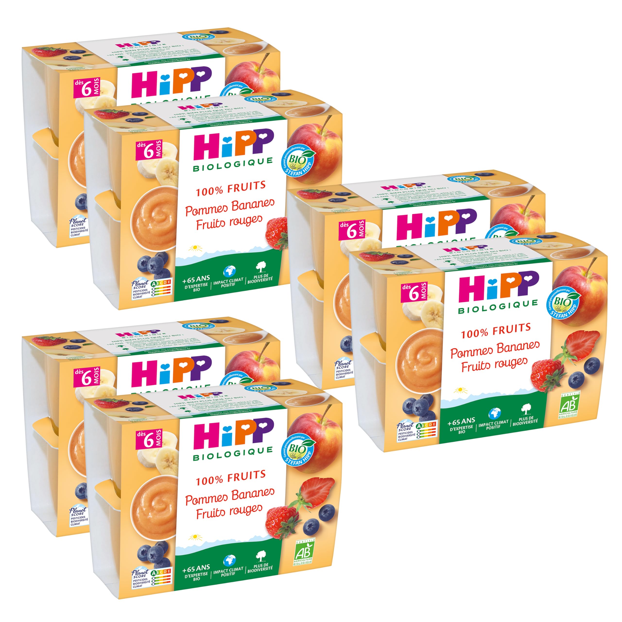 HiPP Fruits Pommes Compote Bébé 6x4x100g Bio Sans Sucres