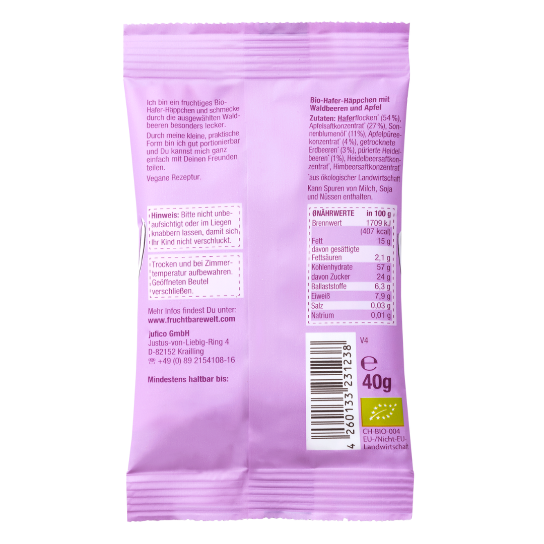 FruchtBar Bio Riegel Barre Avoine Myrtille Pomme Dès 3 Ans