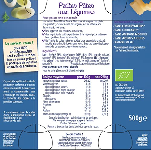 HiPP Bonne Nuit Petites Pâtes Légumes plat bébé bio 6 pots 12 mois