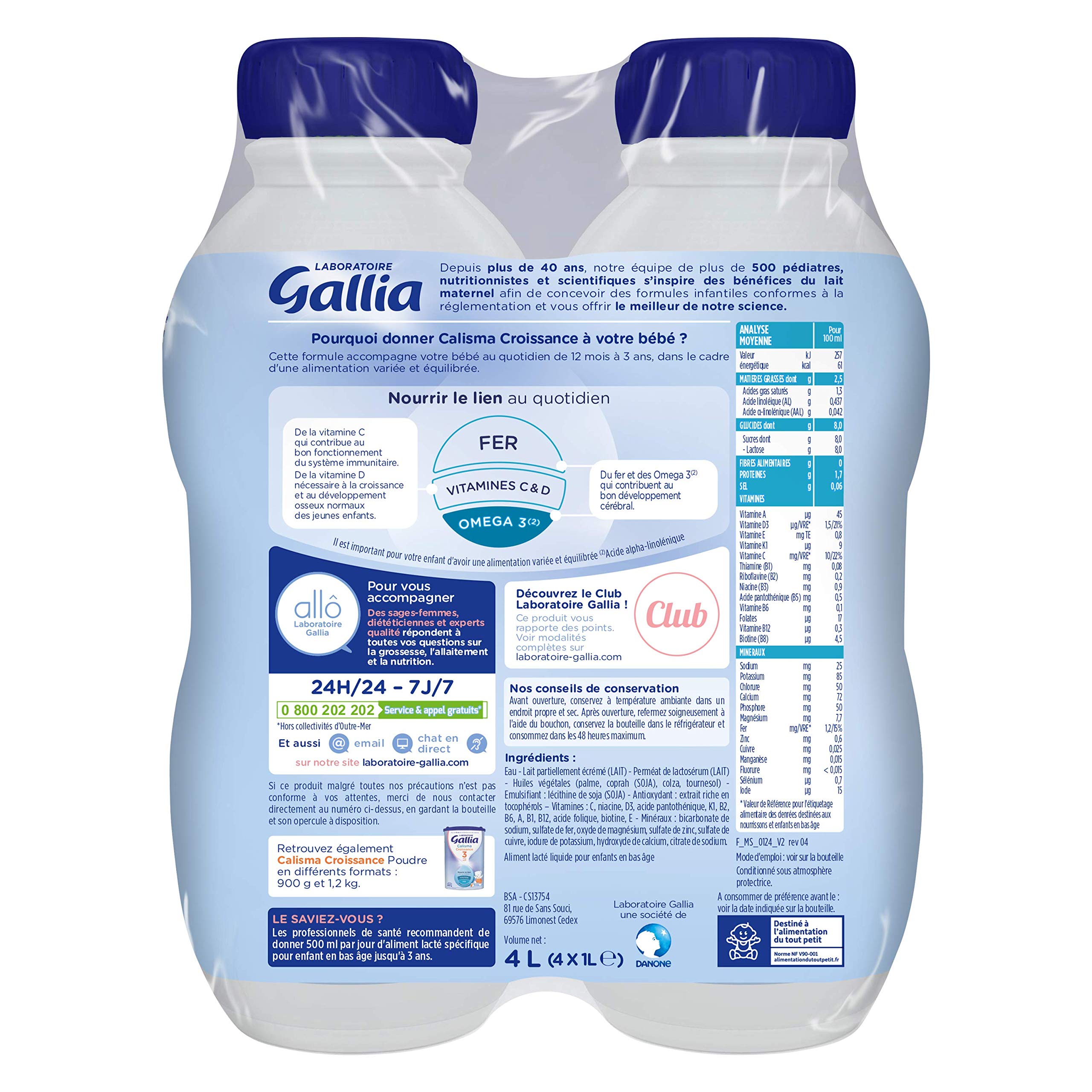 Gallia Calisma lait croissance liquide 12 mois 4x250ml