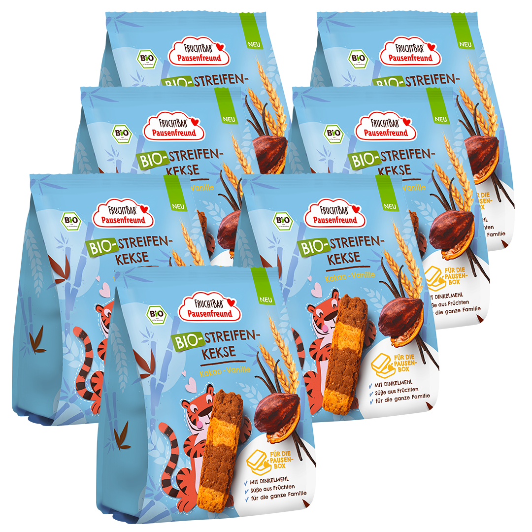 FruchtBar Bio Kekse Streifen Kekse biscuit cacao vanille pièce
