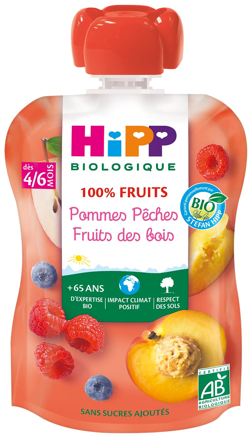 HiPP Fruits en gourdes pomme pêche fruits des bois 6x90g bio