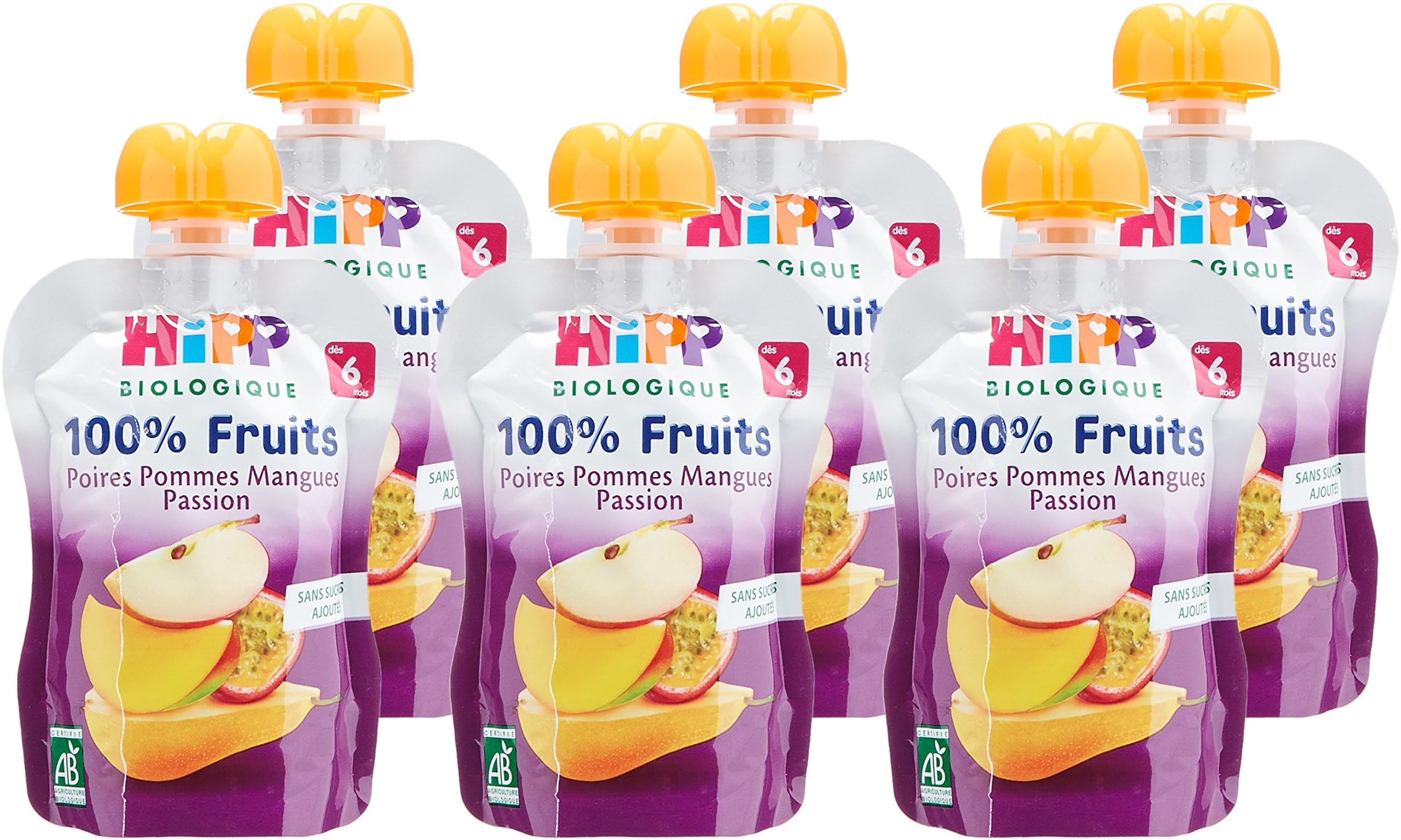 HIPP Fruits en gourdes compotes poires bananes kiwis 6x90g