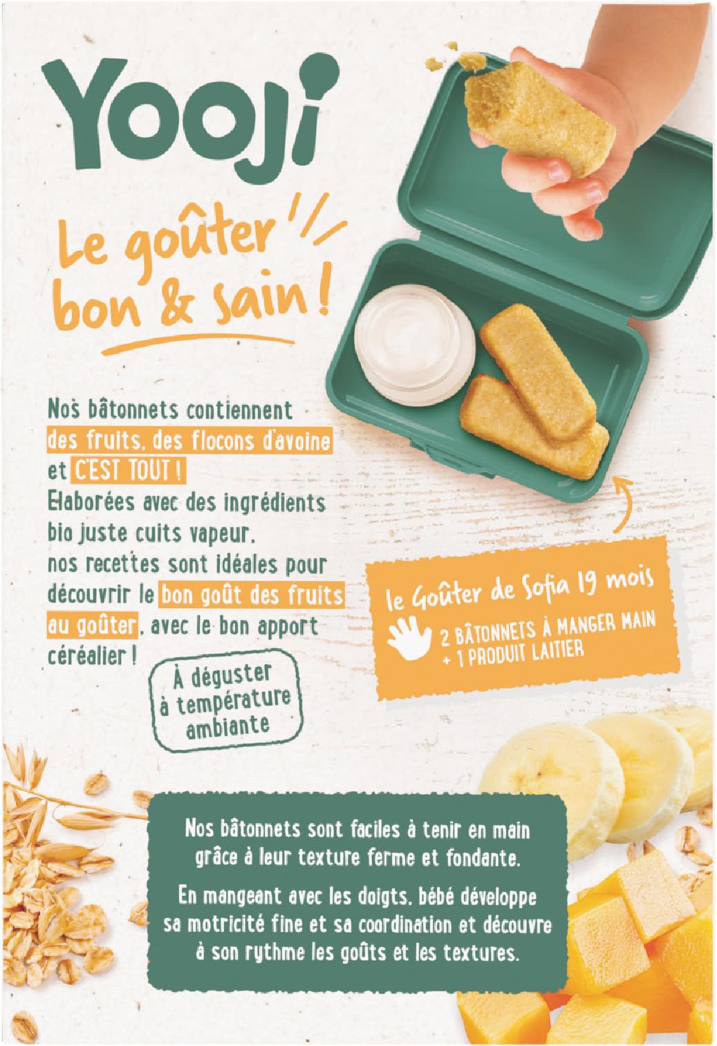 Yooji Bâtonnets Mangue Banane Avoine Bio 15 goûters DME