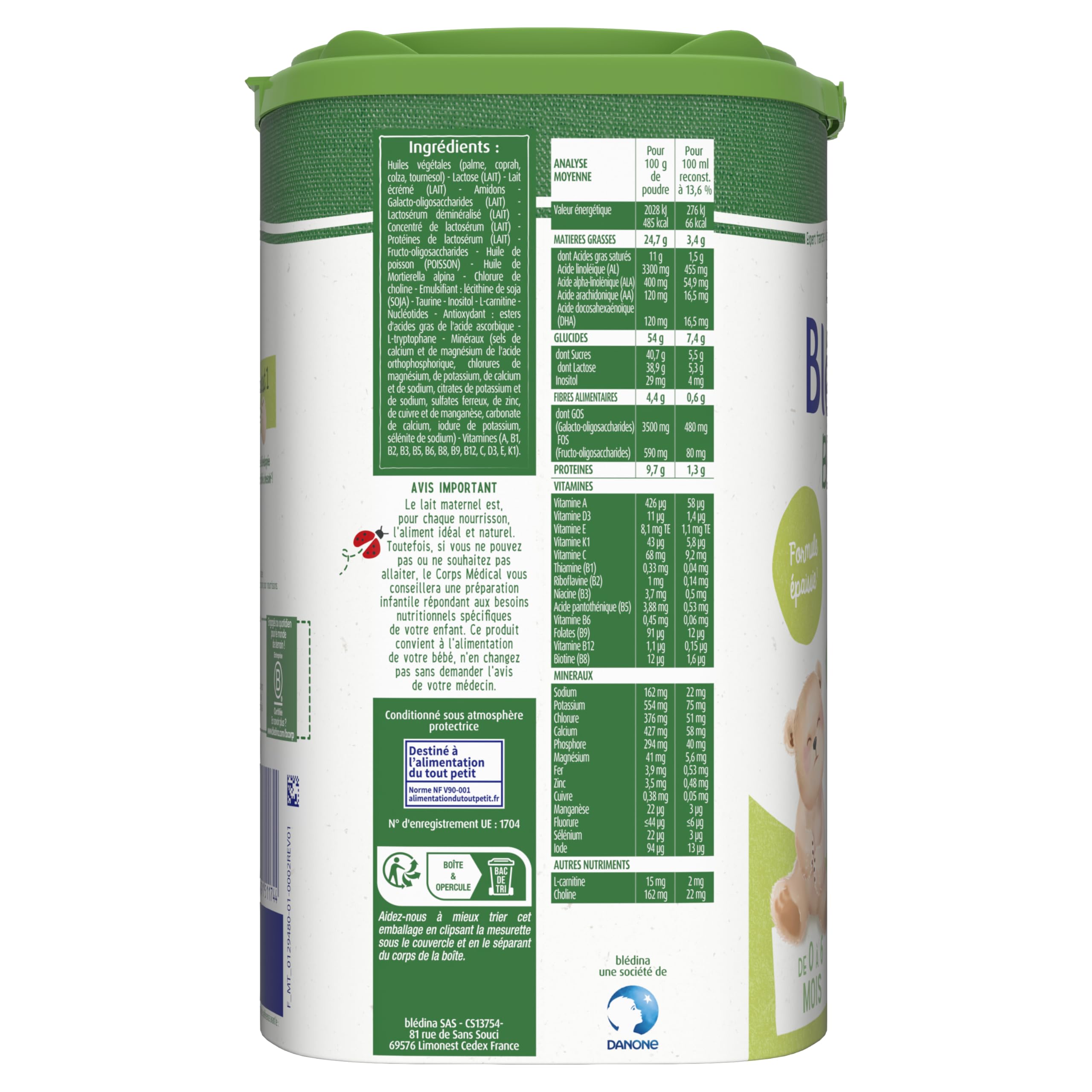 Blédina Blédilait Blédigest 1 lait nourrisson 0-6 mois 3x820g