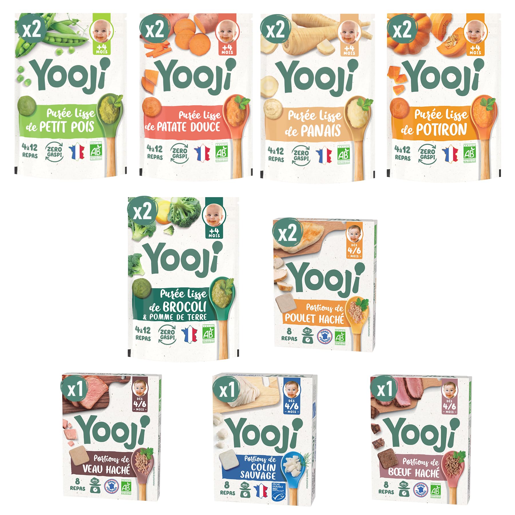 Yooji Purée lisse 40 repas bébé bio surgelé 4 mois légumes viande