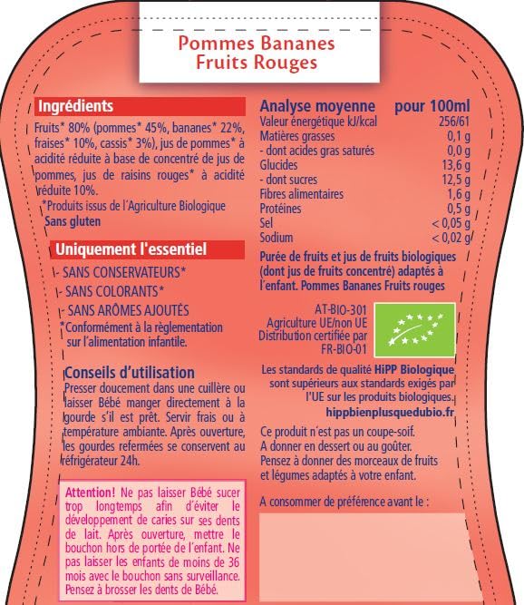 HiPP Fruits Pomme Banane Fruits Rouges gourde 6x120ml