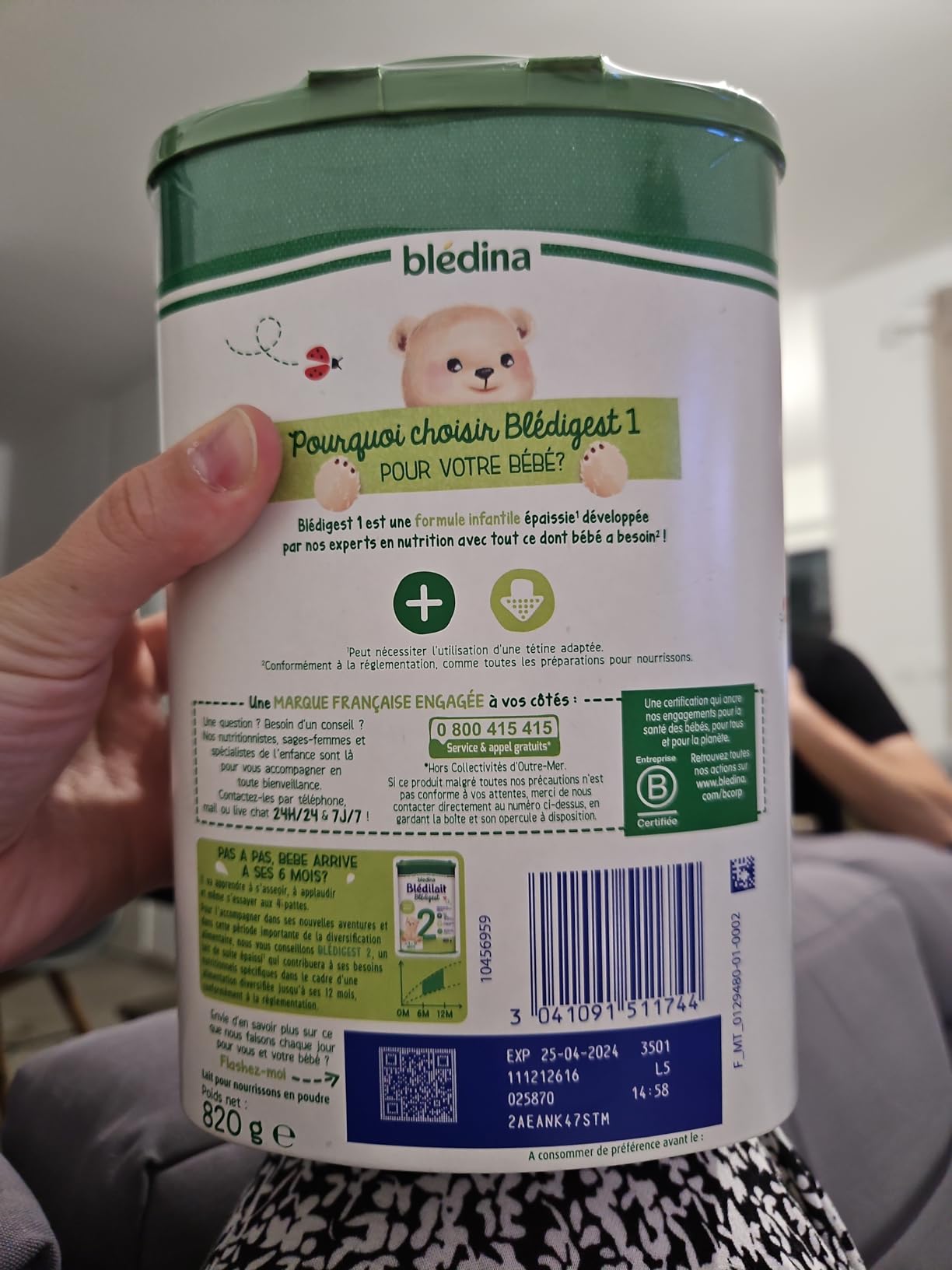 Blédina Blédilait Blédigest 1 lait nourrisson 0-6 mois 3x820g