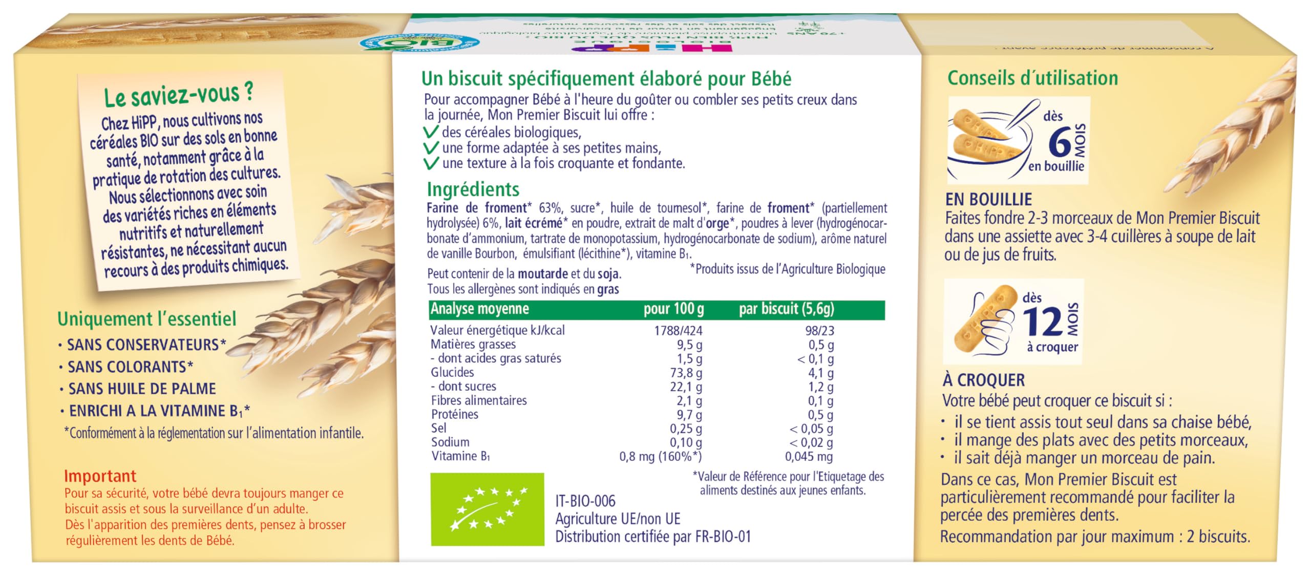 HiPP Mon Premier Biscuit Bio Bébé 6 Mois 180g x6 Vitamine B1