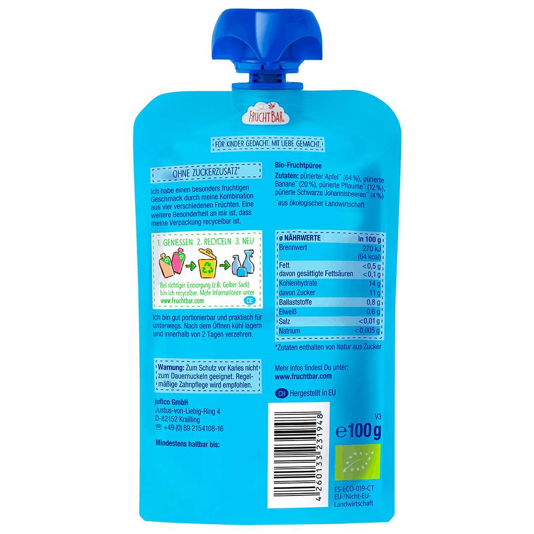 FruchtBar Bio Quetschies gourde compote prune banane 6 mois