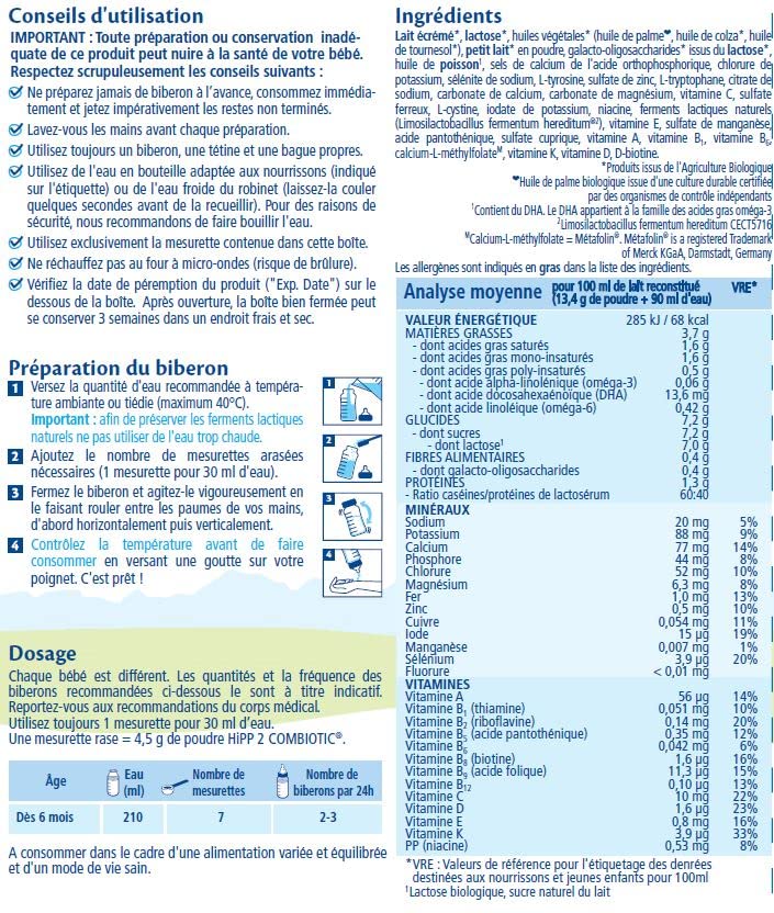 HiPP Combiotic Lait 2 lait de suite 6 mois+ 3x800g bio