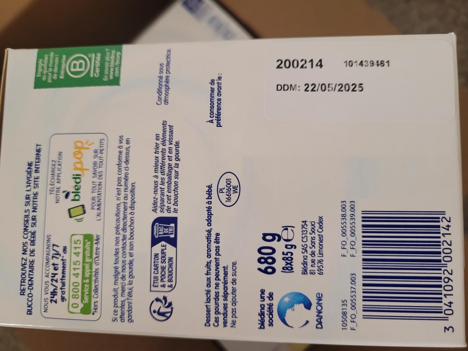 Blédina Blédine Fruits gourdes lactées 10 mois 32x85g 4 parfums