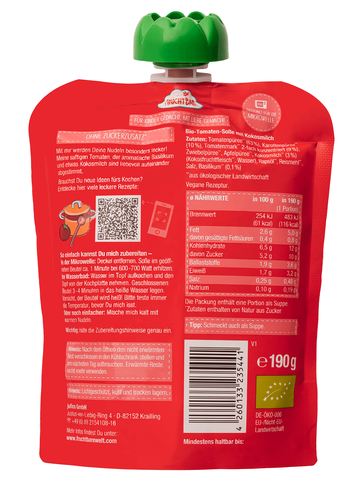 FruchtBar Bio sauce tomate enfant à l'unité vegan 12 mois