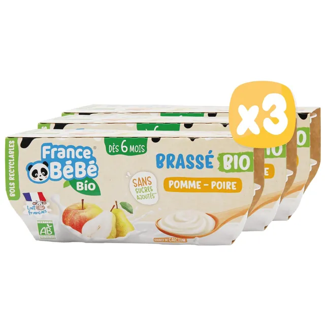 France Bébé Brassé Bio Pomme Poire Bébé 12x100g
