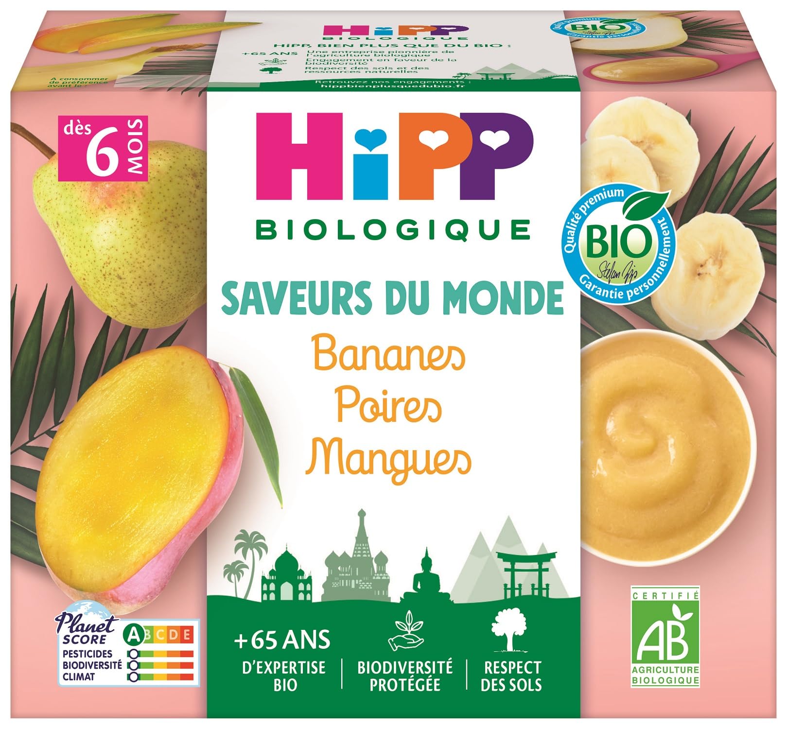 HiPP Fruits en coupelles Bananes Poires Mangues 4x100g bio