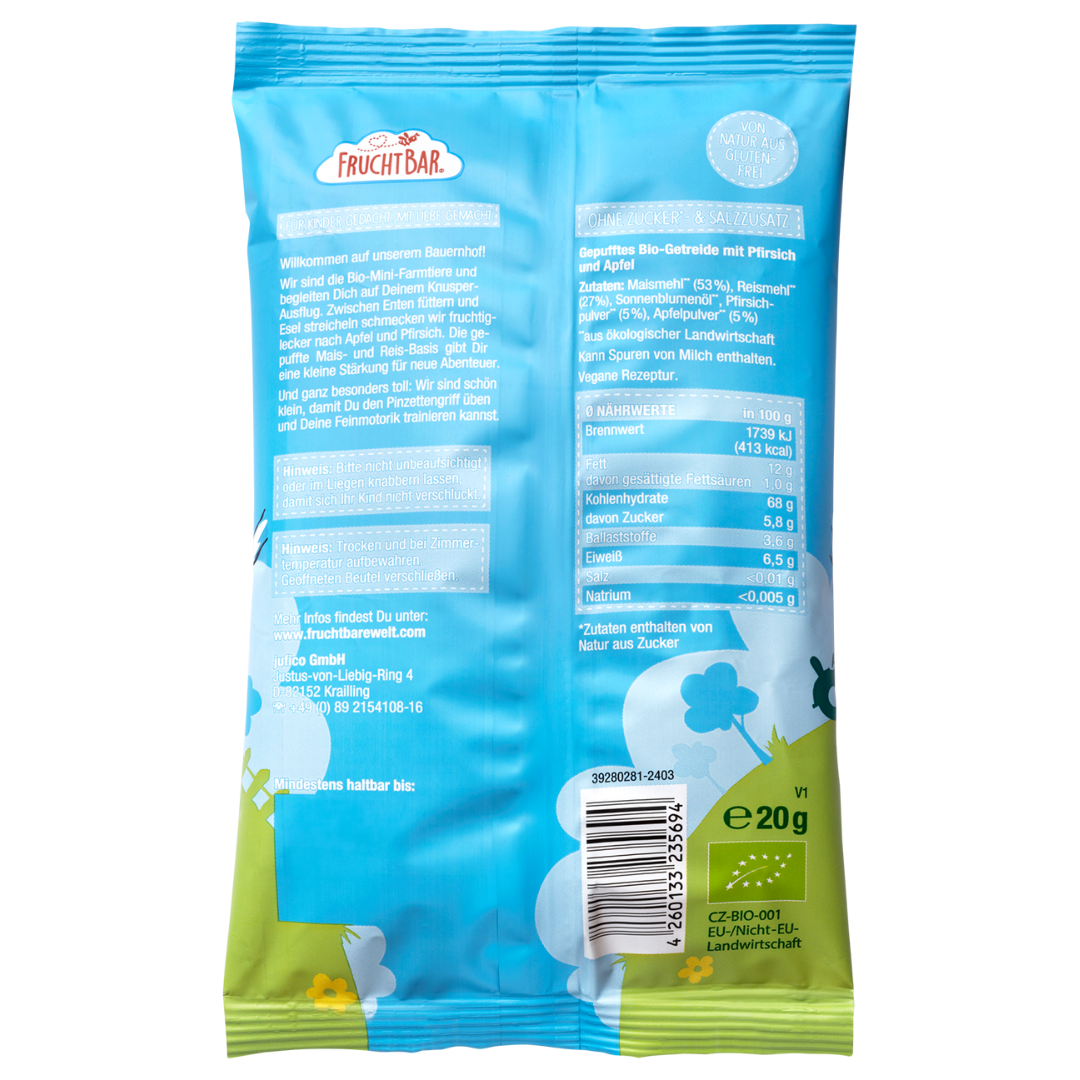 FruchtBar Bio Snacks Mini Farmtiere Pomme Maïs à l'unité 8 mois