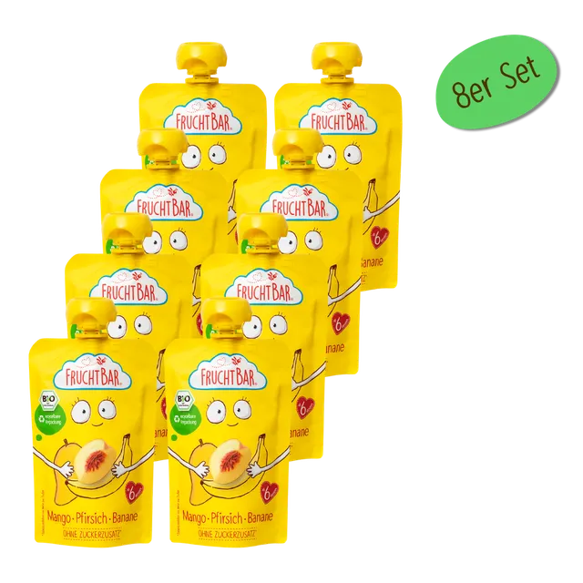 FruchtBar Bio Quetschies Mangue Pêche Banane gourde bébé bio