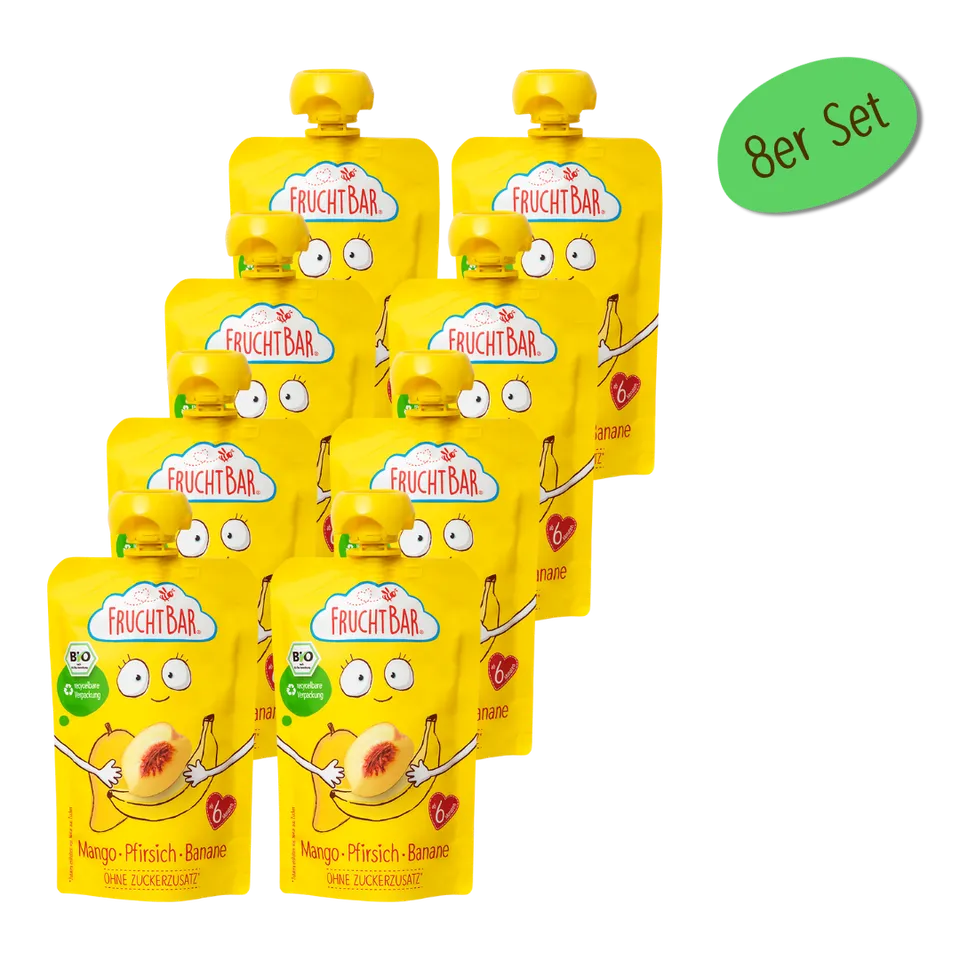 FruchtBar Bio Quetschies Mangue Pêche Banane gourde bébé bio