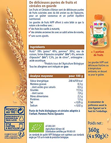 HiPP Fruits Pomme Poire Épeautre gourde bébé bio 24x90g 6 mois
