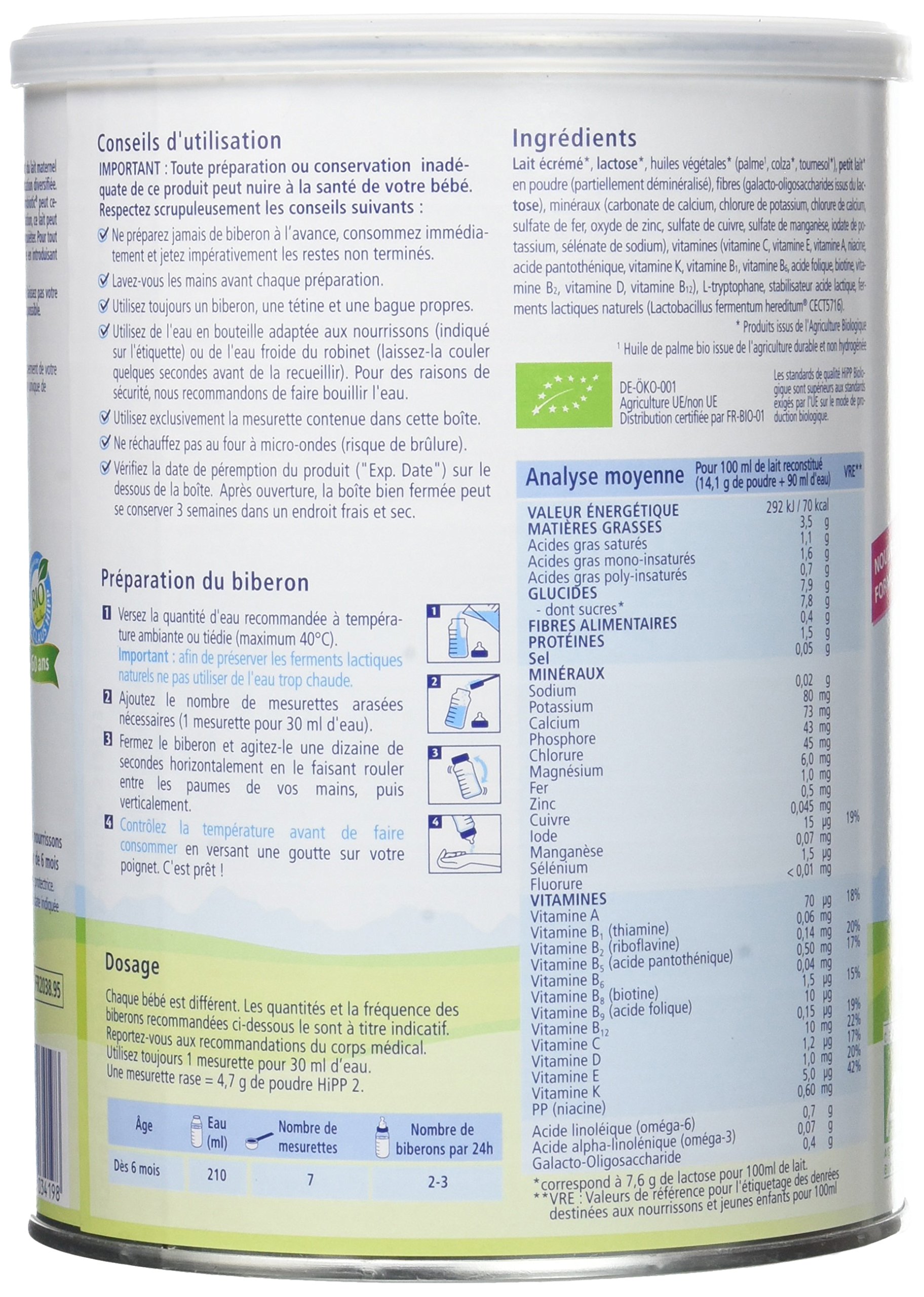 HiPP Biologique 2 Combiotic lait de suite dès 6 mois 6x900g bio
