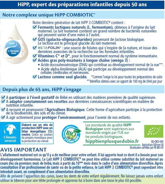 HiPP Biologique Lait de Croissance 3 Dès 10 Mois 3 x 800g