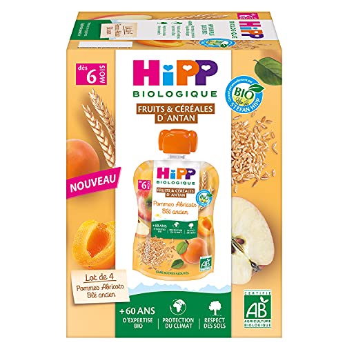 HiPP Fruits Pommes Abricots Blé ancien gourde bio 6 mois lot 24x90g