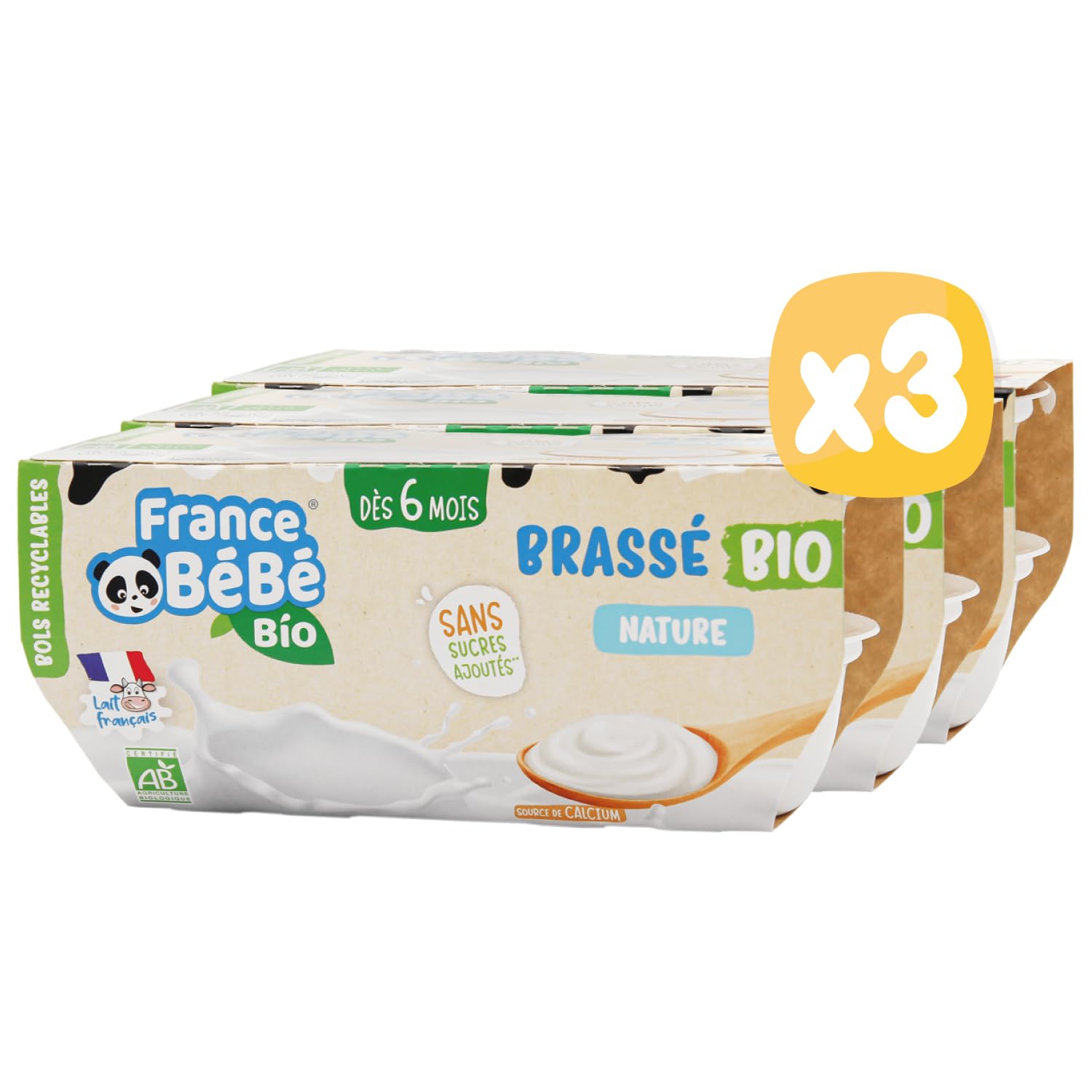 France Bébé Brassés Nature brassé bébé bio 12x100g dès 6 mois
