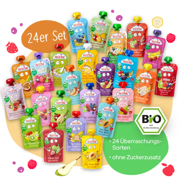FruchtBar Bio Quetschies coffret gourdes bio 6 mois assortiment