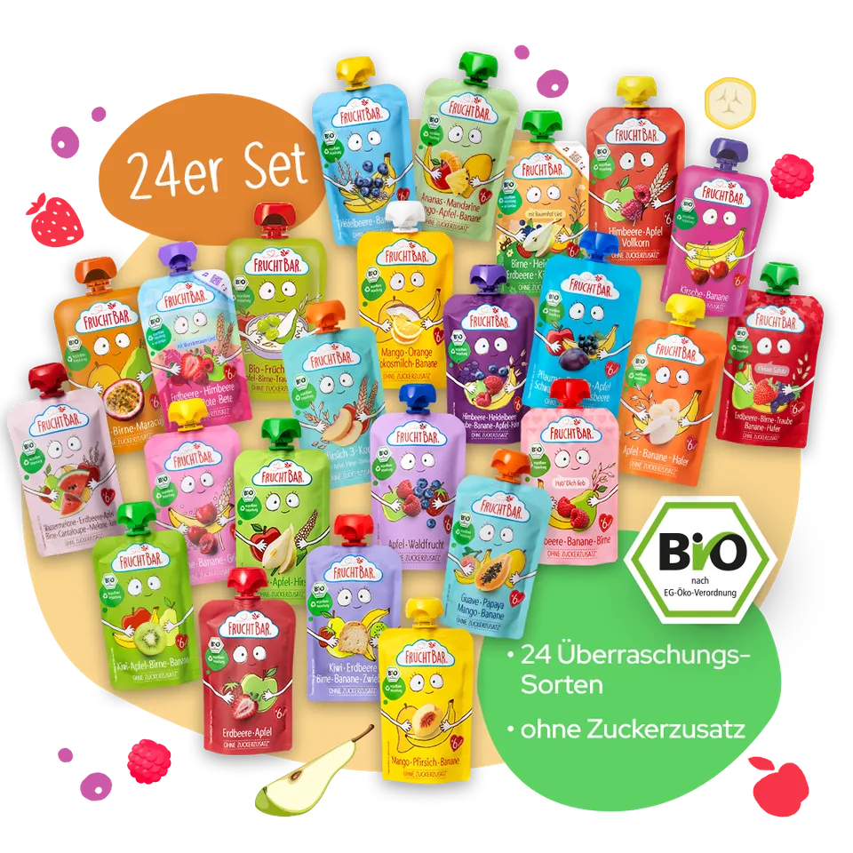 FruchtBar Bio Quetschies coffret gourdes bio 6 mois assortiment