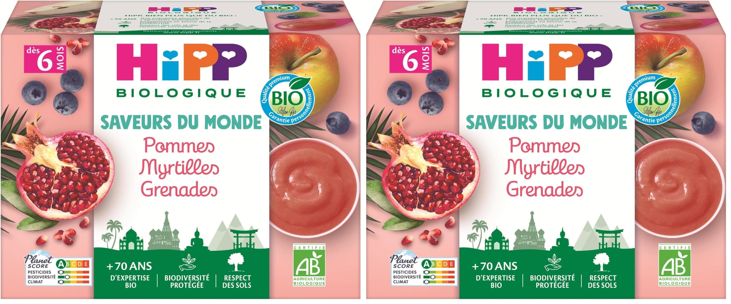 HiPP Saveurs Monde coupelles pomme myrtille grenade 4x100g