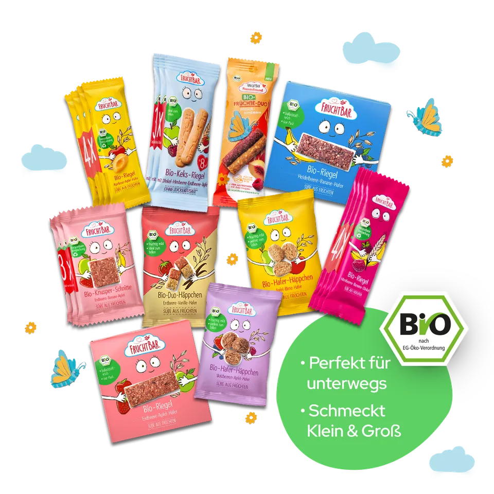 FruchtBar Bio Riegel Box Barres Enfant Fruits Avoine 3 ans