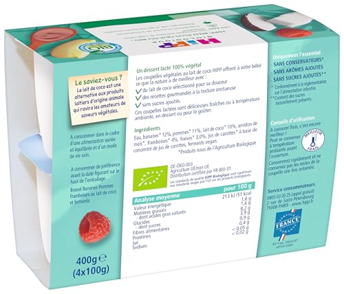 HiPP Délice Végétal Pomme dessert bébé coco 4x100g