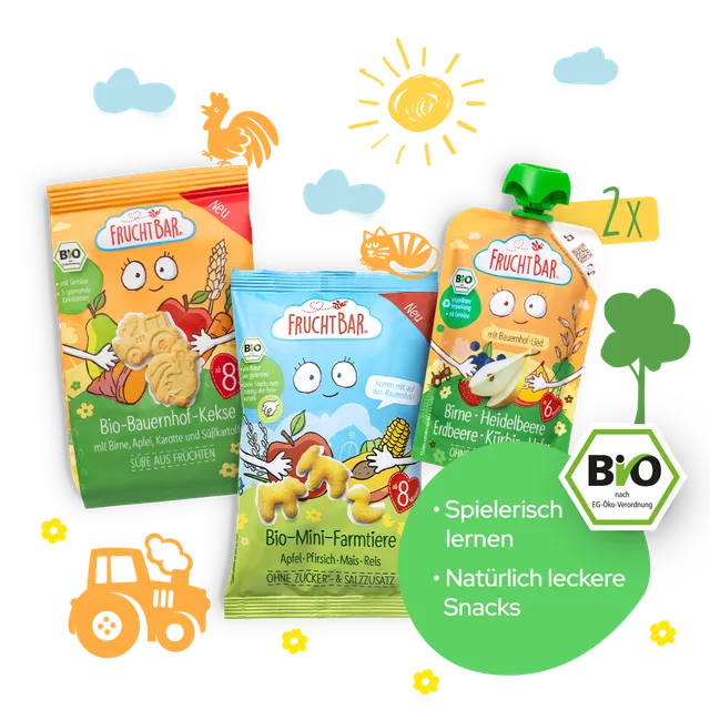FruchtBar Geschenke Vorteilspaket Bauernhof Bande coffret snacks bio vegan