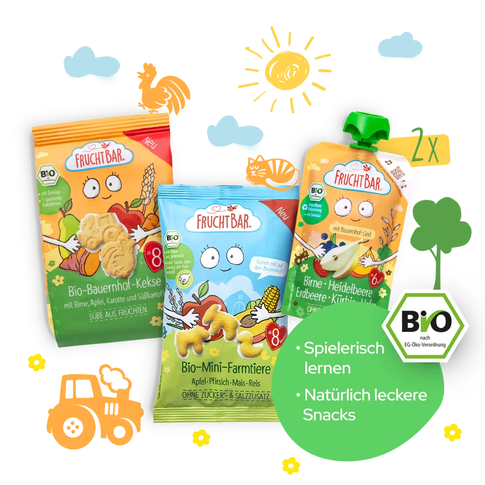 FruchtBar Geschenke Vorteilspaket Bauernhof Bande coffret snacks bio vegan